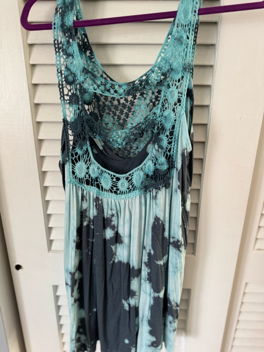 T Party Fashion Teal and Black Crochet Tie-Dye Tank Top